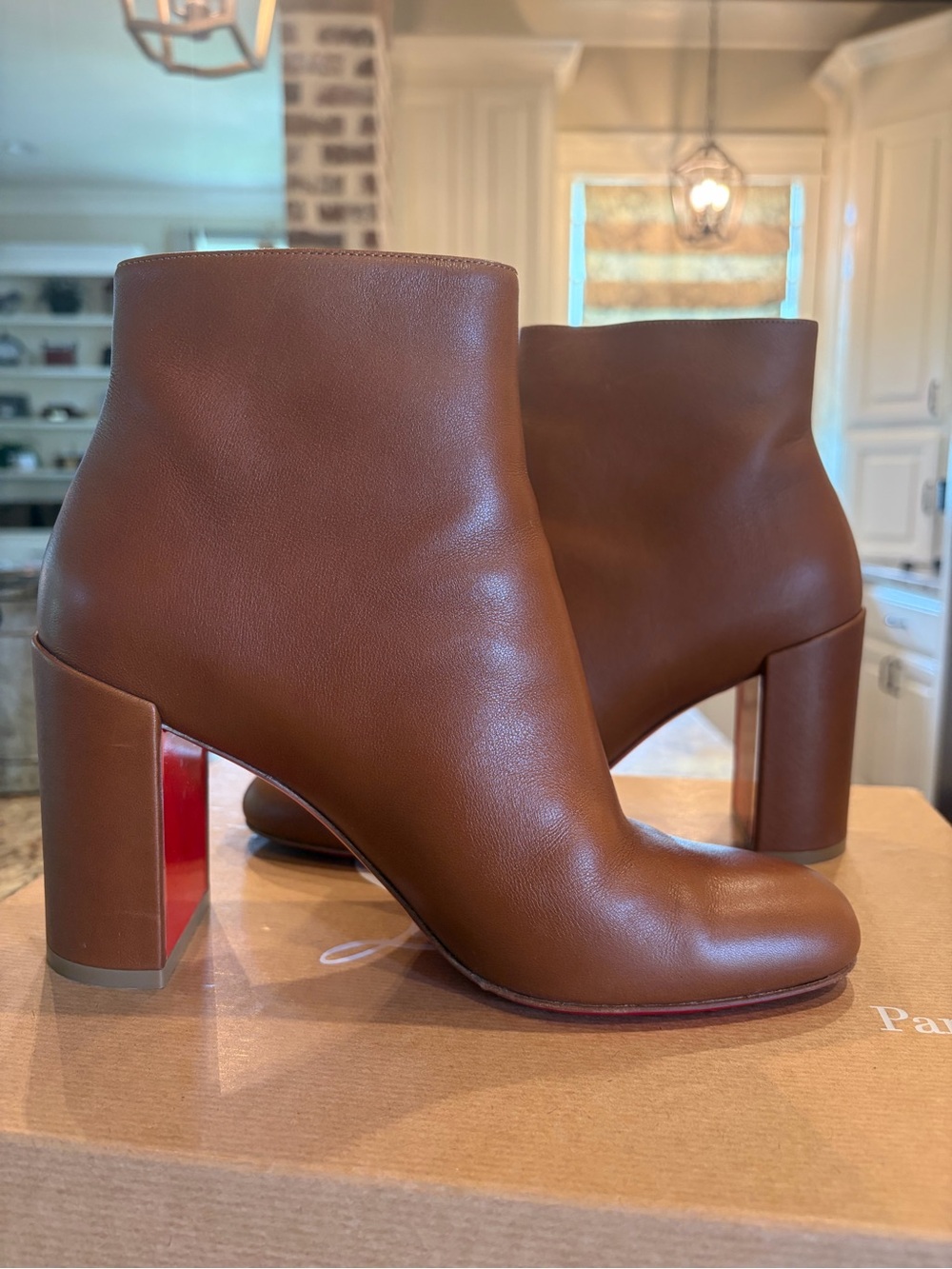 Christian Louboutin Brown Leather Ankle Booties with Signature Red Sole